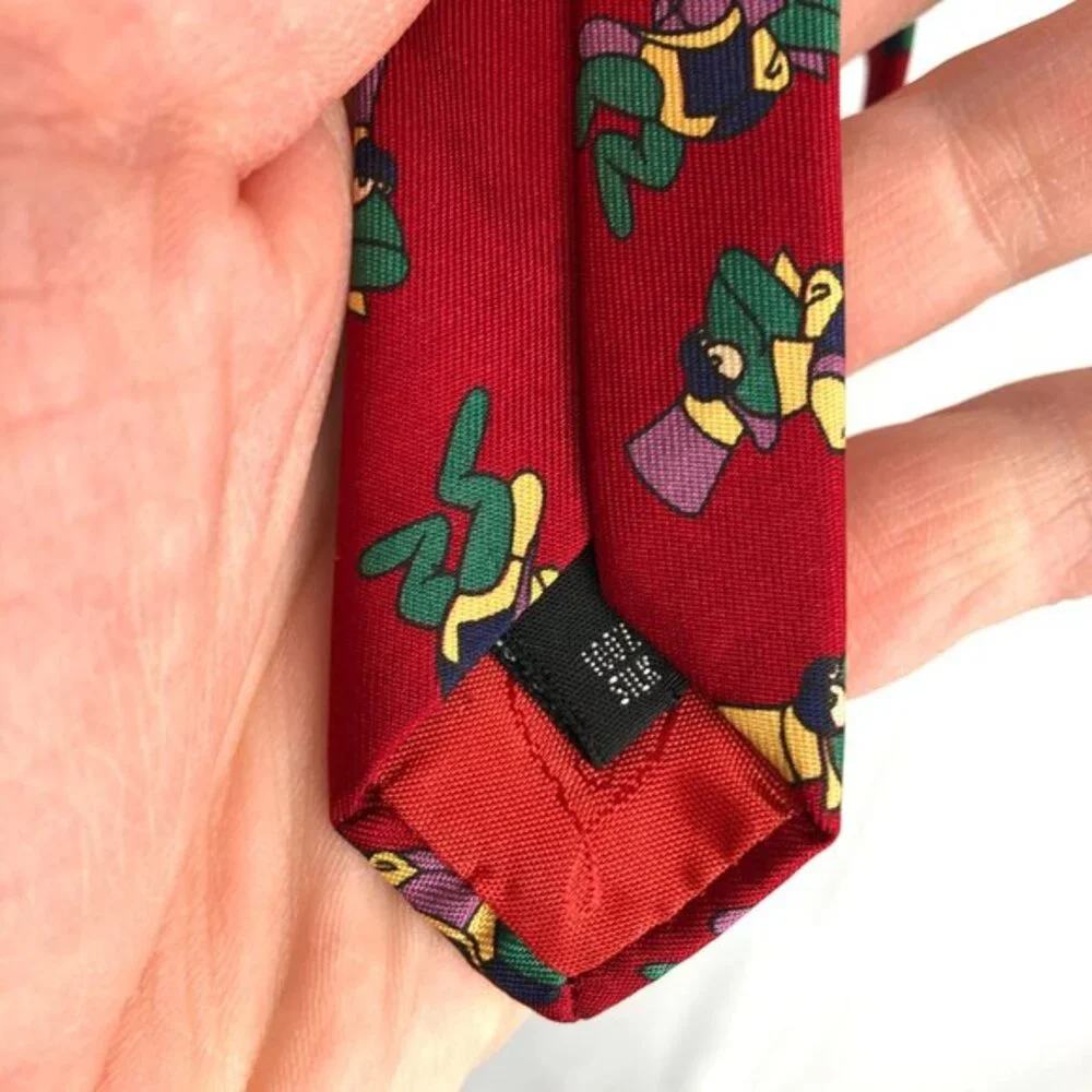 vintageVAN LOREN Italy Italian 100% Silk Tie Red fancy Frog‎ Tails & Top Hat
